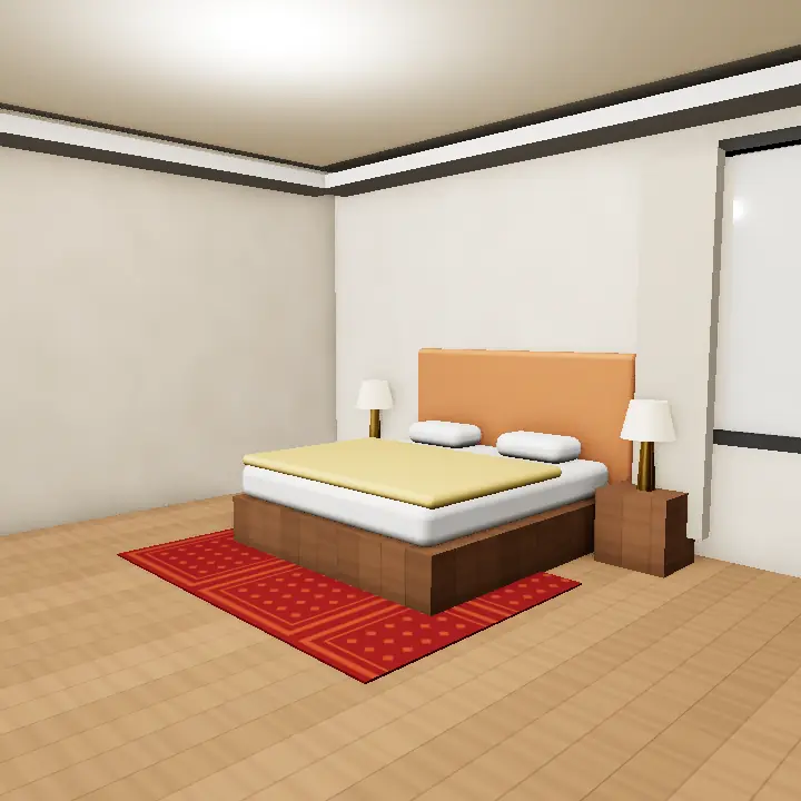 3D render: Boho bedroom with macrame and cane bed