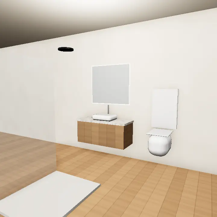 3D render: Earthy boho washroom with clay and wood