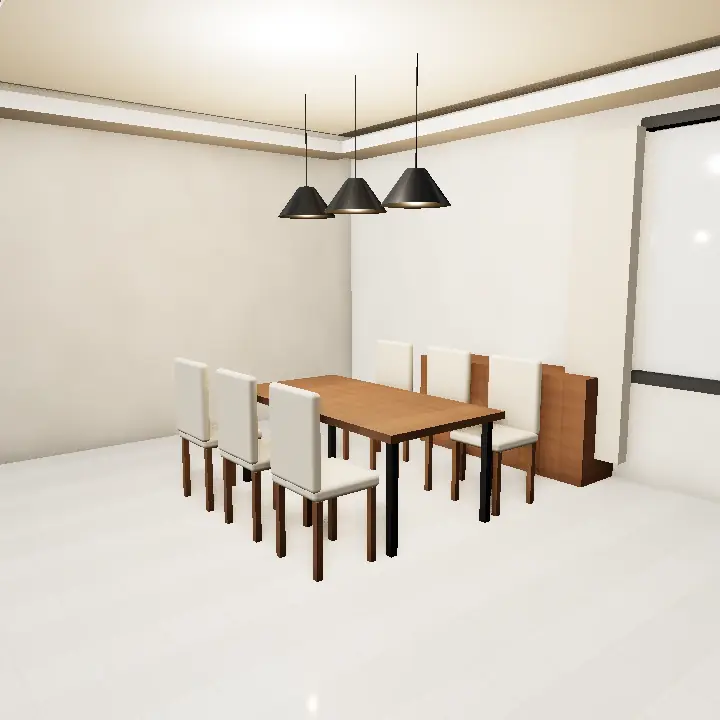 3D render: Black Branch Chandelier over Dining