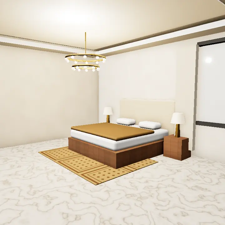3D render: Classic bedroom with moulded ceiling