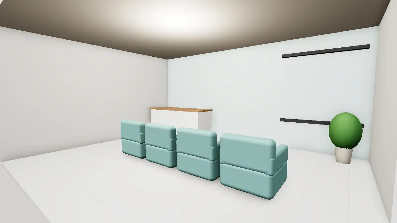 3D render of modern clinic reception and waiting area