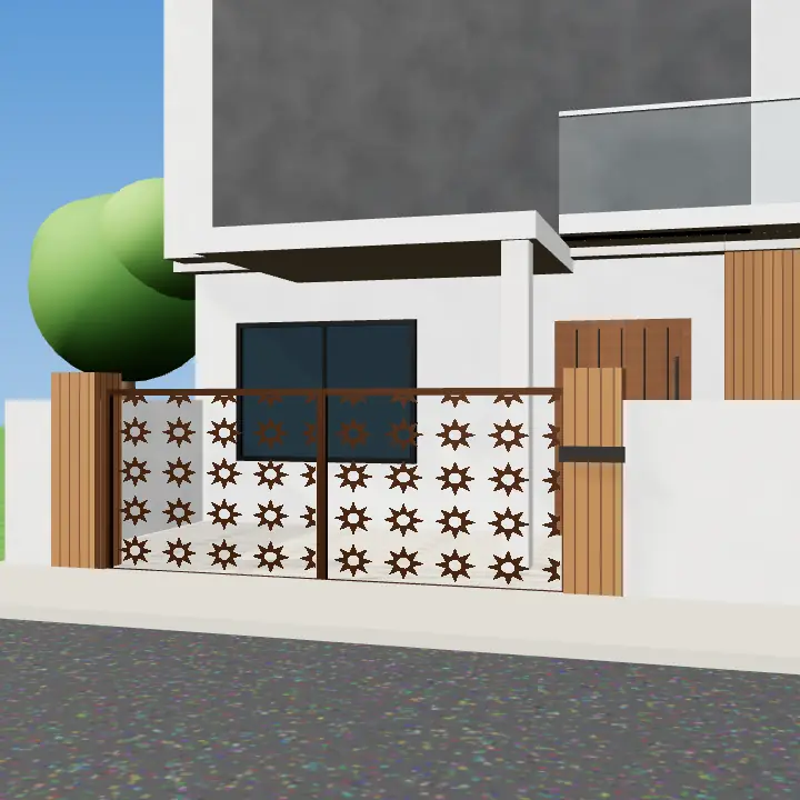 3D render: Bronze-tone leaf pattern laser gate