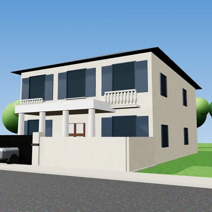 3D render: 10 Marla colonial elevation