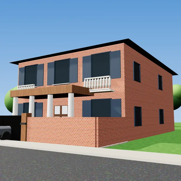 3D render: Craftsman house with tapered columns