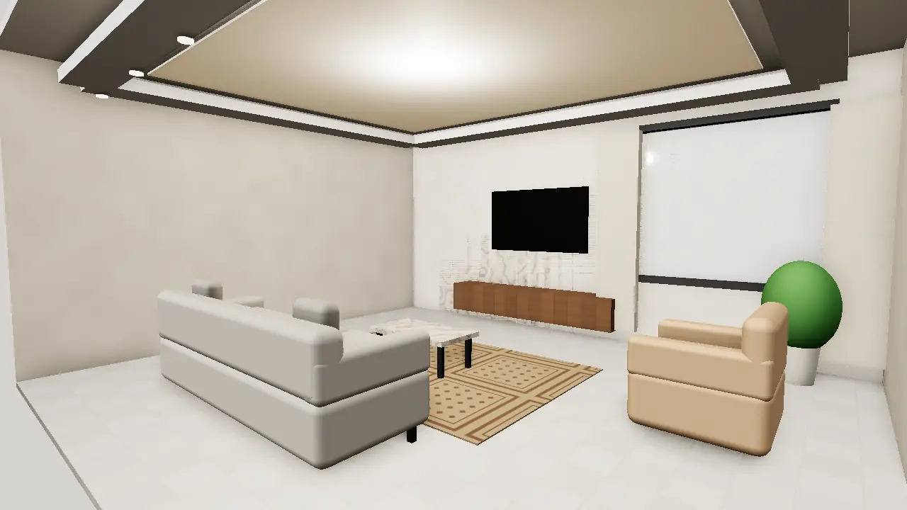3D render of layered gypsum false ceiling with LED cove lights
