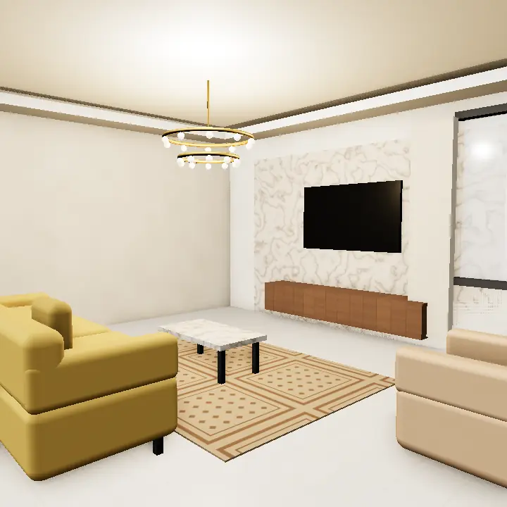 3D render: Layered Drawing Room Ceiling, Gold Trim