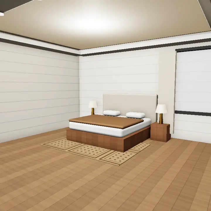 3D render: Farmhouse bedroom with wooden plank wall