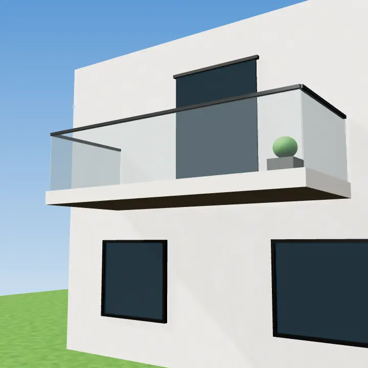 3D render: Frosted glass balcony railing