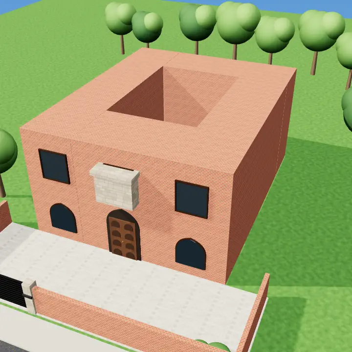 3D render: 1 Kanal courtyard, brick and stone