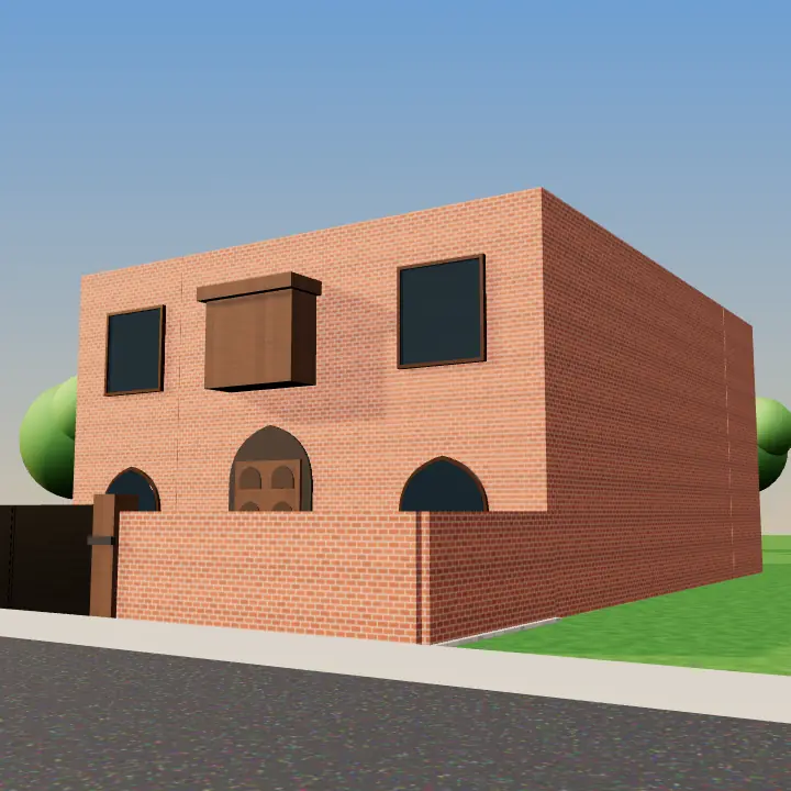 3D render: Desi ghar design with white arches