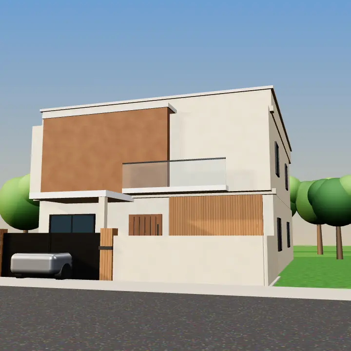 3D render: Beige and brown warm facade