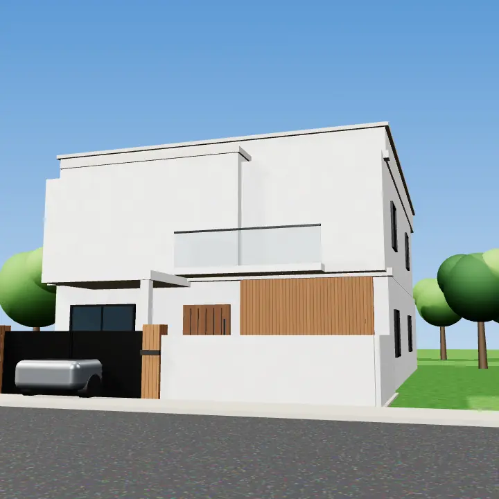 3D render: Off-white with brick accents