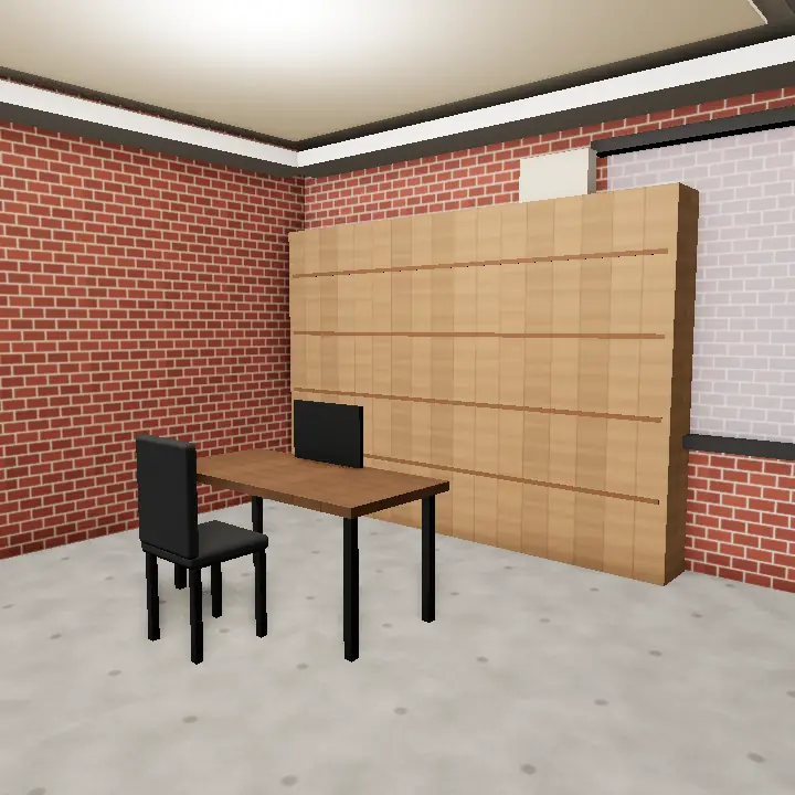 3D render: Black steel and wood home office
