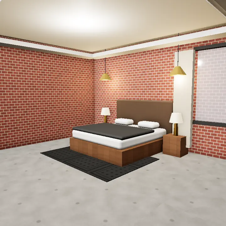 3D render: Industrial bedroom in grey and brown