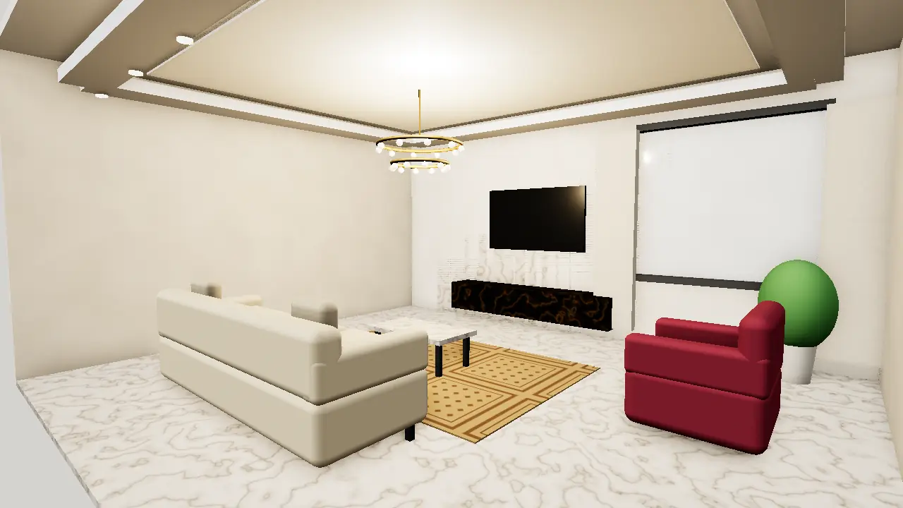 3D render of one living room in four interior design styles