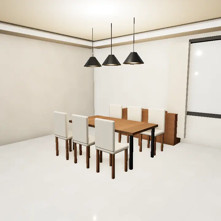 3D render: Linear Pendant over White Kitchen Island