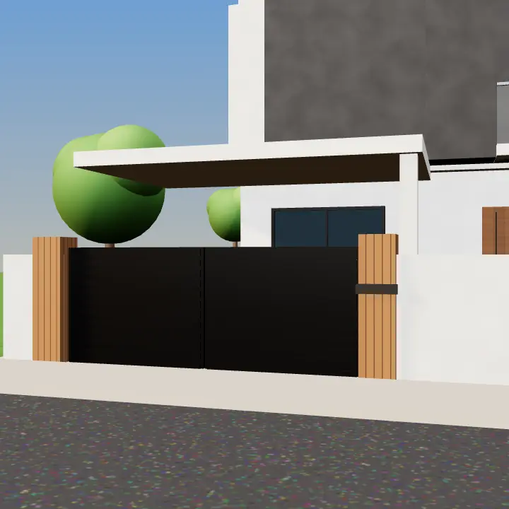 3D render: 1 Kanal wide black steel gate