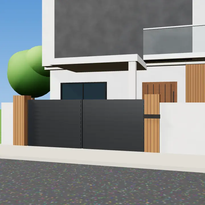 3D render: Matte black steel double-leaf gate