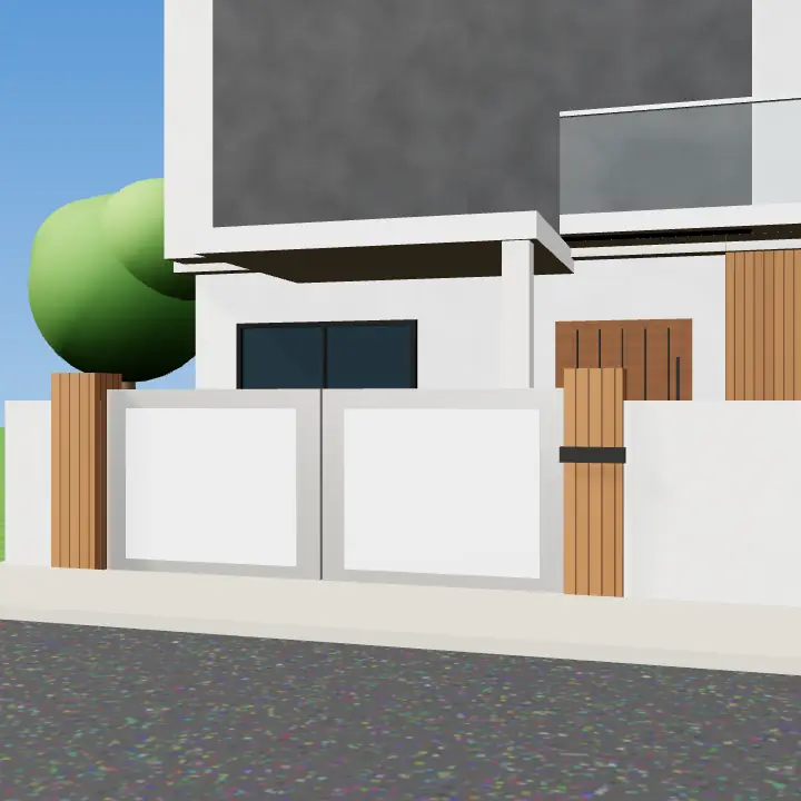 3D render: White modern gate with glass strip