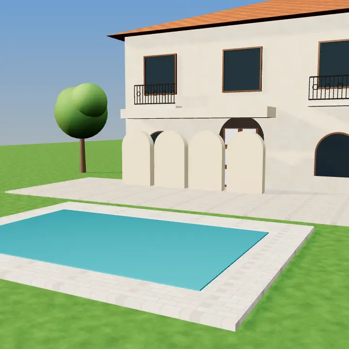 3D render: 2 Kanal Mediterranean villa with pool