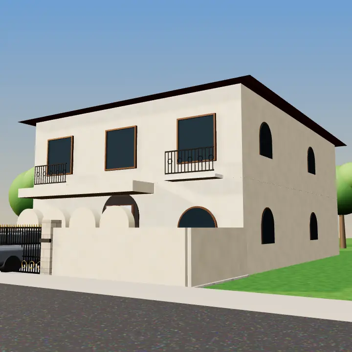 3D render: Italian style house with balustrade