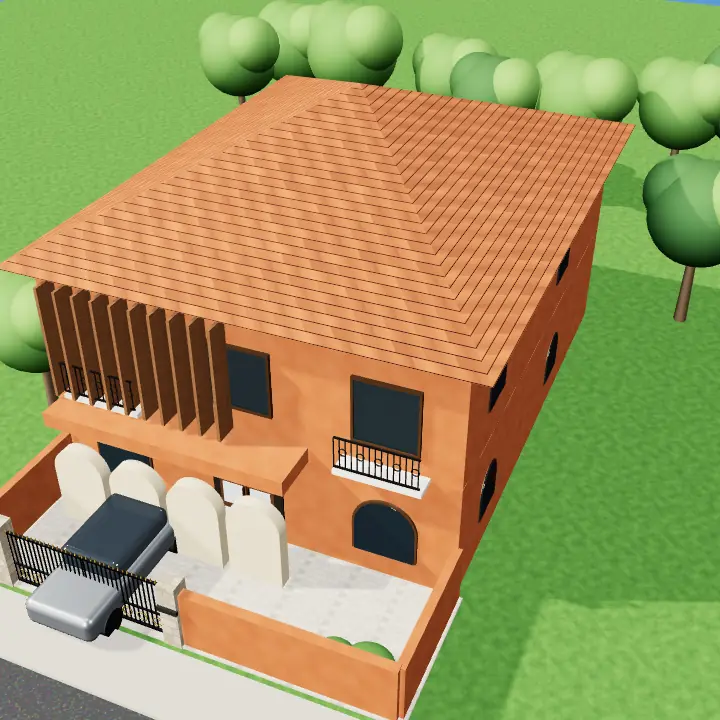 3D render: Loggia and courtyard view
