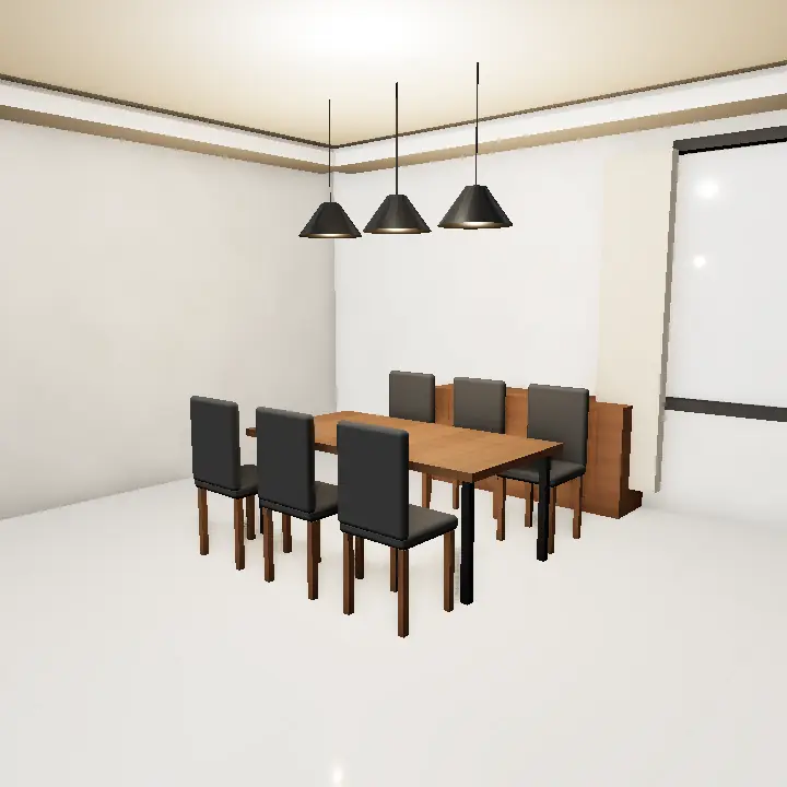3D render: Modern dining with gypsum cove ceiling