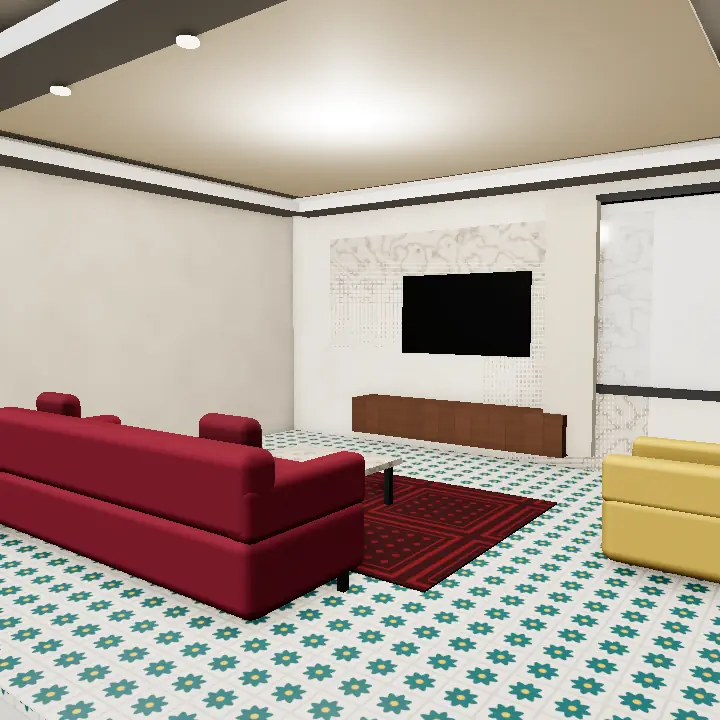 3D render: Moroccan powder room, green and white tiles