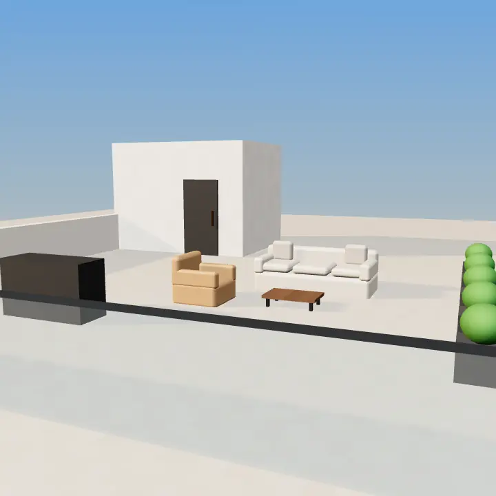 3D render: Brick BBQ corner with grill