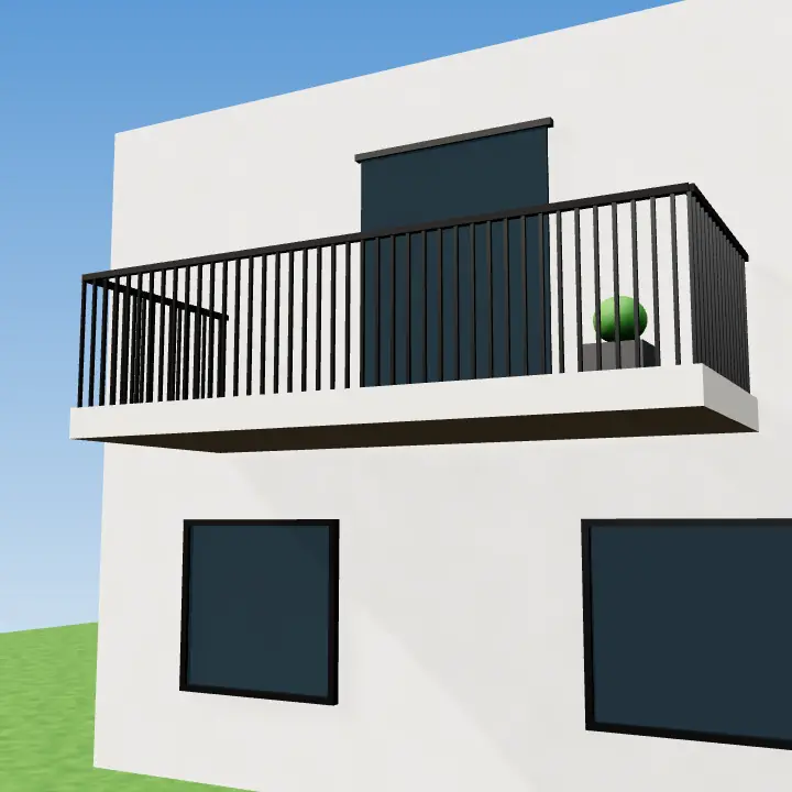 3D render: Horizontal rod roof terrace railing