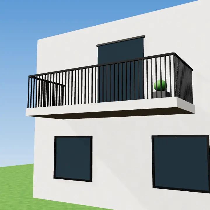 3D render: Laser-cut grey panel railing