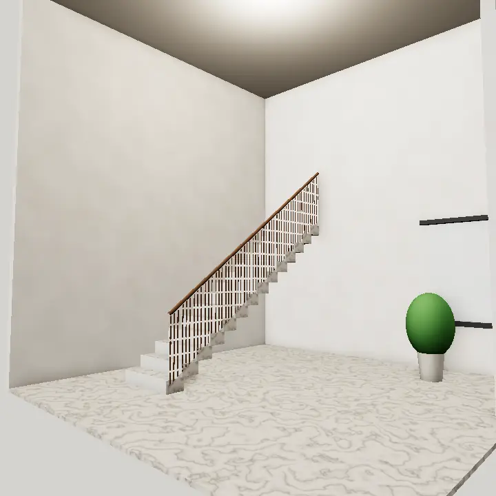 3D render: Wooden handrail on steel balusters