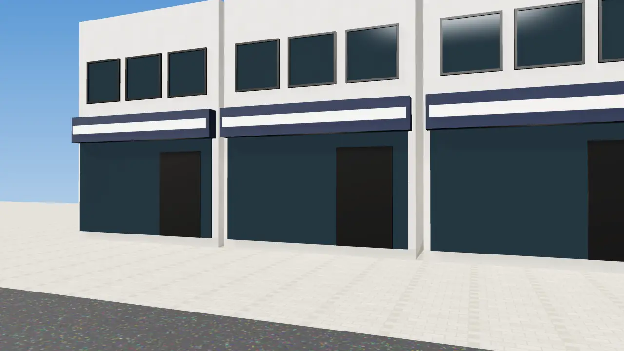 3D render of modern shop front with glass and blank sign fascia