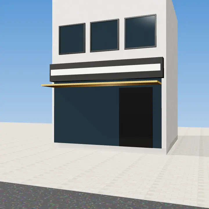 3D render: Brick and black steel restaurant front