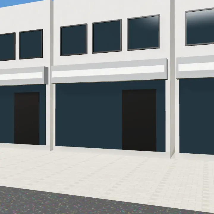 3D render: Compact grey mobile shop with glass counter