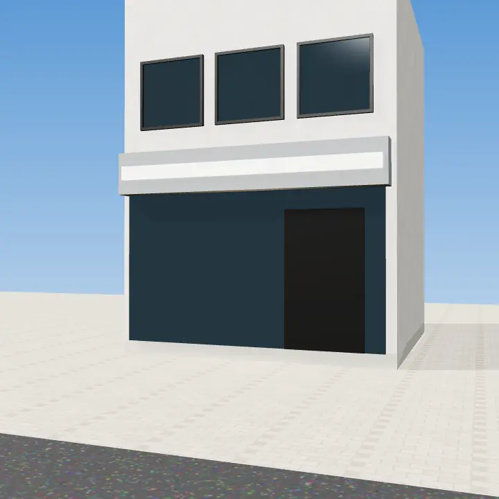 3D render: Corner plot shop with L-shape glass