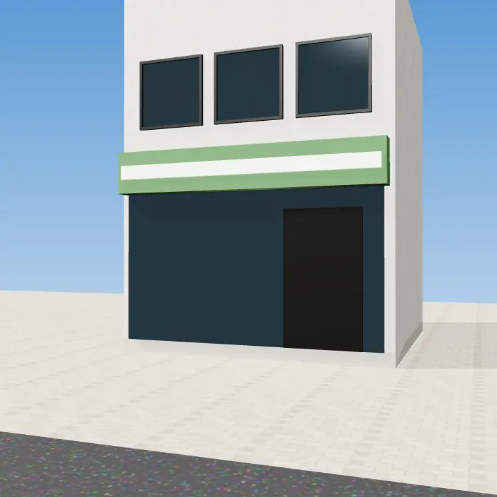 3D render: Green and white pharmacy shop front