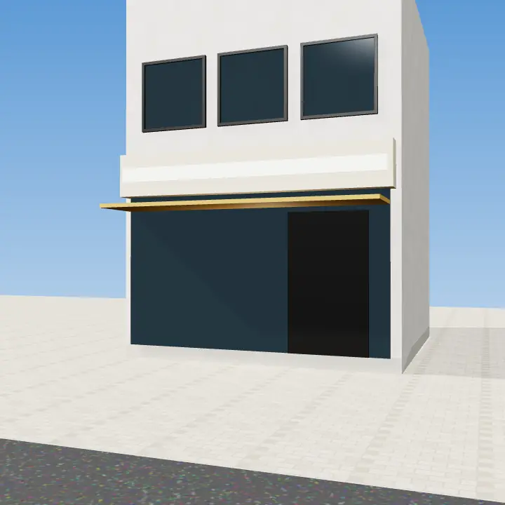 3D render: Wood and cream bakery front with awning