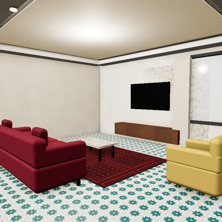 3D render: 1 Kanal brick and wood courtyard lounge