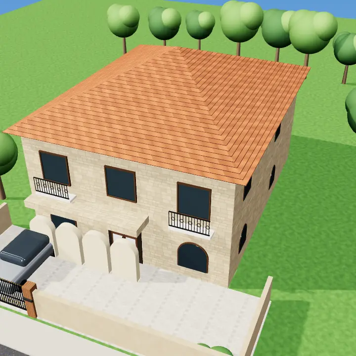 3D render: Tuscan villa with stone walls