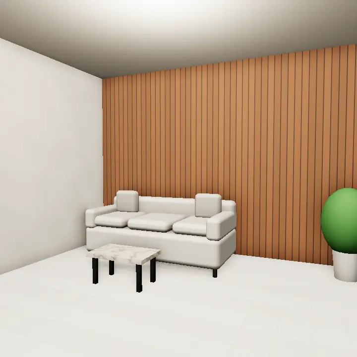 3D render: Black Fluted Panel and Wood Shelf