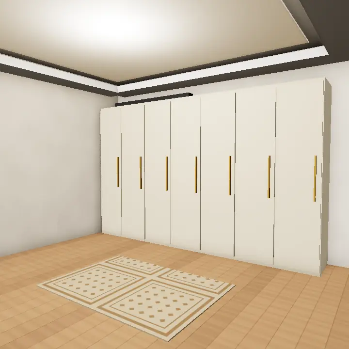 3D render: Beige Fluted Panel Built-In Wardrobe