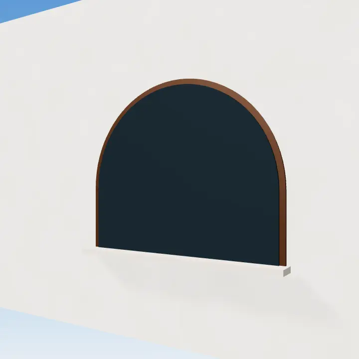 3D render: Arched window with wooden frame