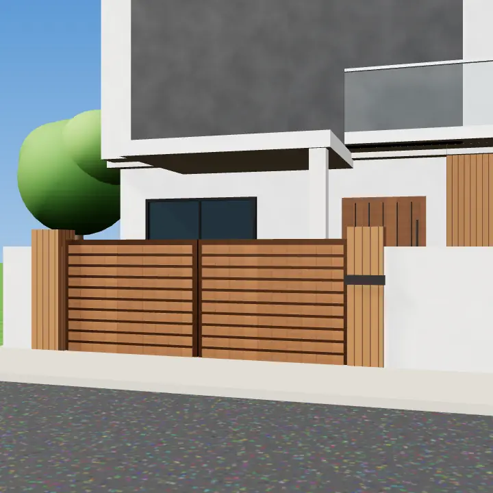 3D render: Vertical light-brown wooden gate